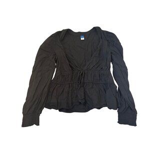 Old Navy Black Smocked Waist Long Sleeve Wrap Size M Whimsigoth Peasant